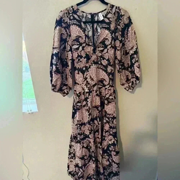 ANTHROPOLOGIE KIVARI V-Neck Puff-Sleeve Linen Dress - Picture 5 of 16